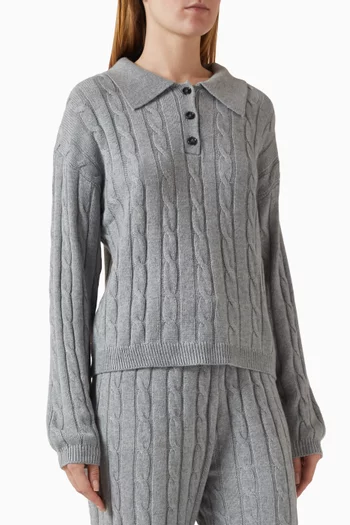 Button-up Polo Sweater in Cable-knit