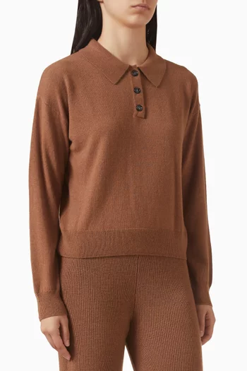 Button-up Polo Sweater in Plain-knit