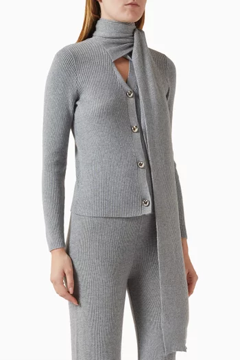 Button-down Scarf Cardigan in Rib-knit
