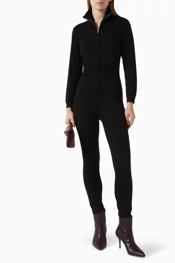 Zip Long-sleeve Jumpsuit in Ribbed-knit