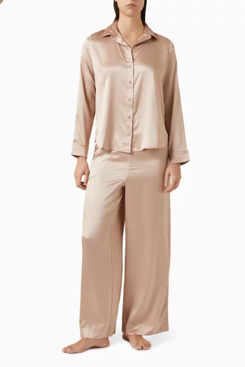 Logo Pyjama Shirt in Satin