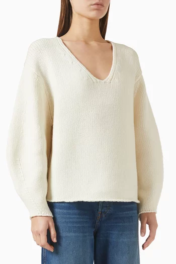 Puff Sleeve V-neck Sweater in Cashmere