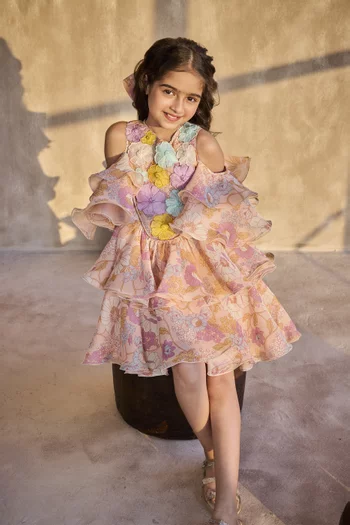 Printed Cold Shoulder Dress in Chiffon