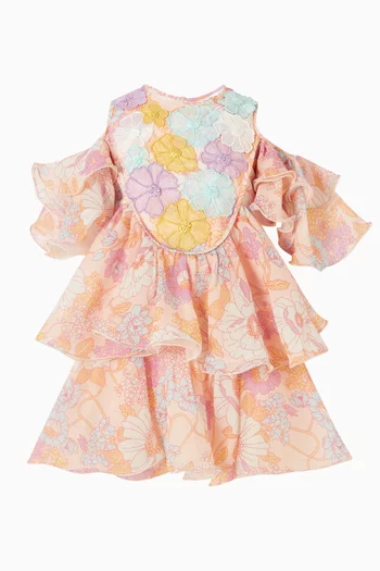 Printed Cold Shoulder Dress in Chiffon