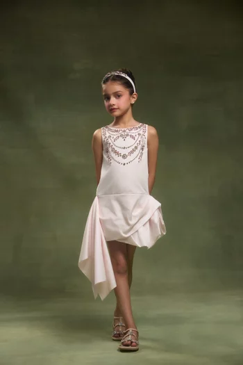 Crystalle Drape Dress in Cotton Satin