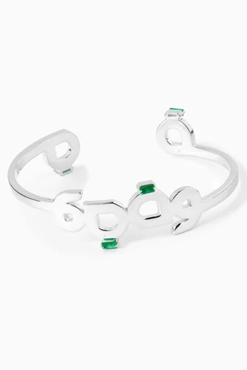 Arabic "Quwa" Emerald Cuff in Sterling Silver