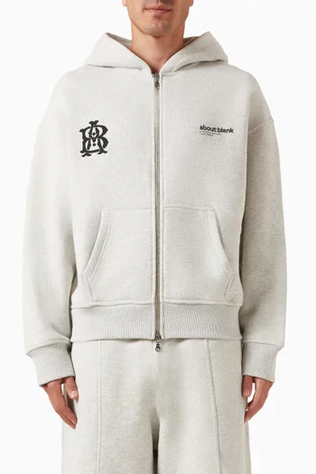 Dual Logo Zip Hoodie in Loopback Cotton