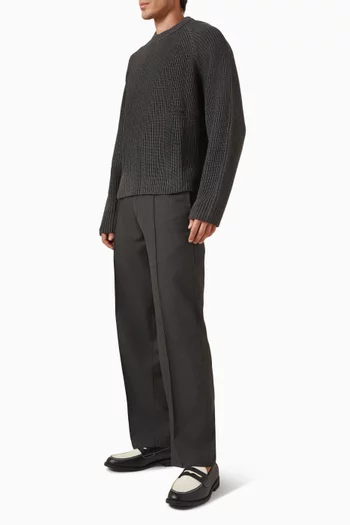 Rib Mock Neck Crew Sweater in Cotton-knit