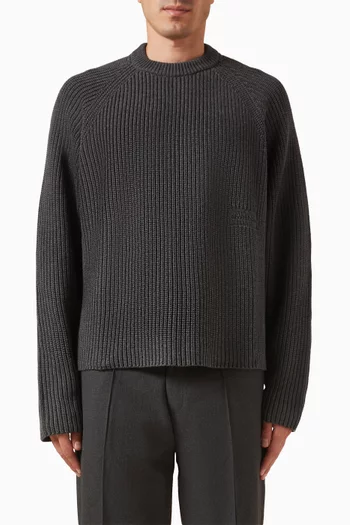 Rib Mock Neck Crew Sweater in Cotton-knit