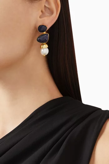 أقراط متدلية مزينة بلؤلؤ معدن مطلي