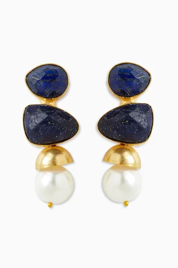 أقراط متدلية مزينة بلؤلؤ معدن مطلي