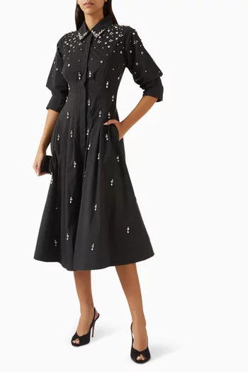 Jazz Embellished Pintuck Dress in Cotton Blend