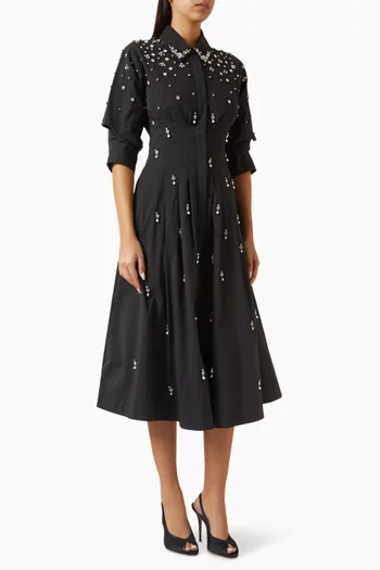 Jazz Embellished Pintuck Dress in Cotton Blend
