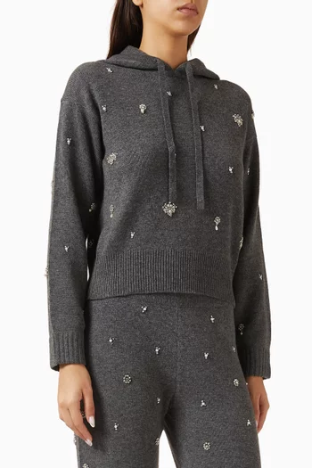 كنزة كارمن بغطاء رأس ومطرزة مزيج صوف