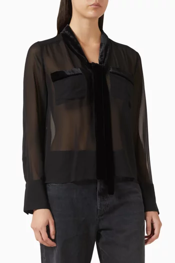 Velvet Trim Modern Tie Blouse