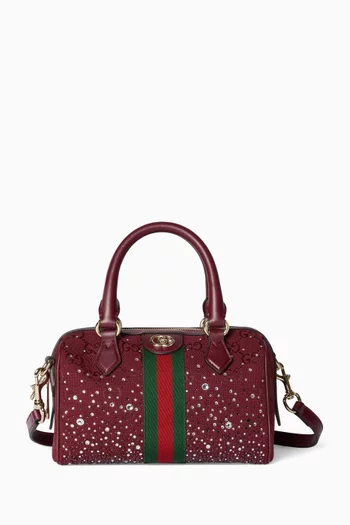 حقيبة أوفيديا بوسطن صغيرة مرصعة بالكريستال قنب بنقشة حرفي GG