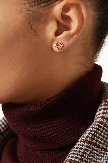 Logo Heart Stud Earrings in Plated Brass