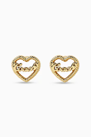 Logo Heart Stud Earrings in Plated Brass