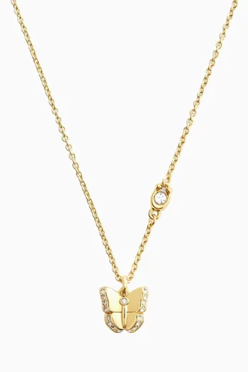 Pavé Icon Butterfly Short Pendant Necklace in Plated Brass