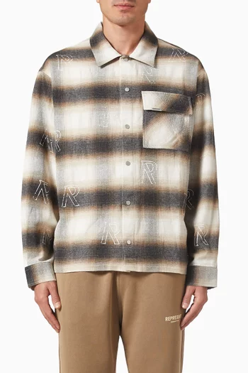 قميص بنقشة حرف شعار الماركة بالكامل مزيج قطن وفلانيل