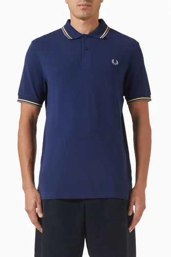 تي شيرت بولو قطن مزين بخطين