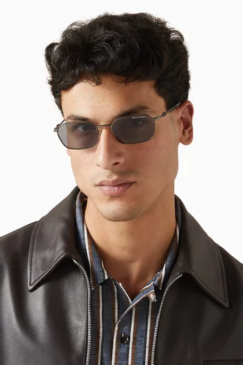 Cross Flat Rectangular Sunglasses in Metal