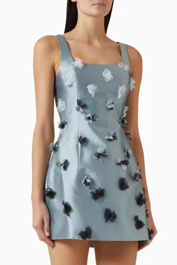 Fantasia Floral-appliqué Mini Dress in Taffeta Silk