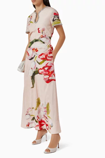 فستان يوفورد مطرز مزيج كتان