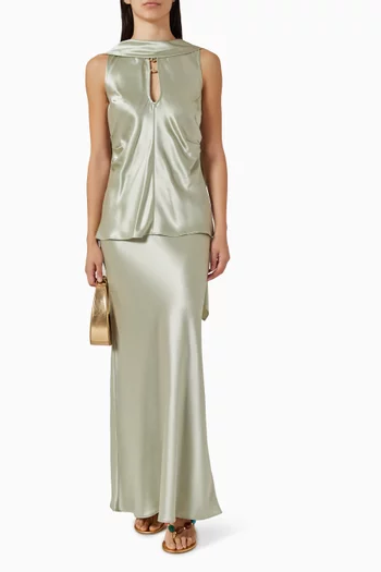 تنورة شورتجرين طويلة ستان