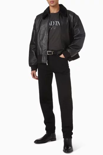 Shearling-collar Bomber Jacket in Leather