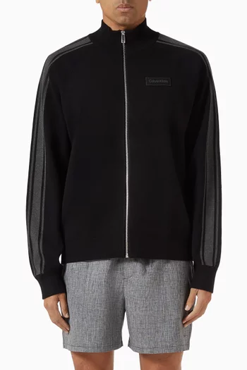 جاكيت رياضي بسحّاب كامل قماش منسوج معالج