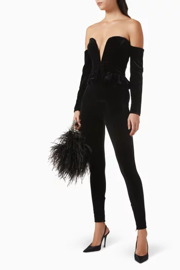 Off-shoulder Jumpsuit in Velvet