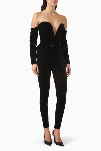 Off-shoulder Jumpsuit in Velvet