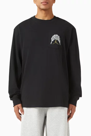 تي شيرت بروكلين بجيب بشعار الماركة بنقشة ريالتري قطن