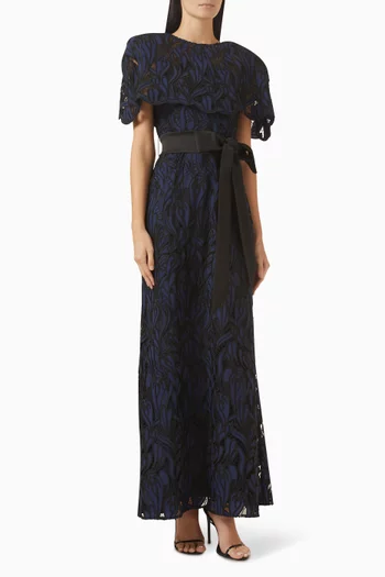 فستان سهرة بكاب قصير دانتيل وقماش ميكادو