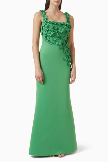 Floral-appliqué Gown in Scuba