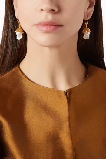 Strawberry Pearl Drop Earrings in 22kt Gold-plated Brass