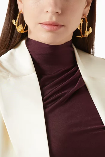 Leaf Hoop Earrings in 22kt Gold-plated Brass