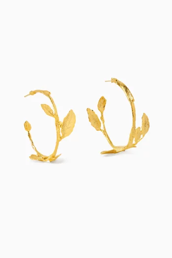 Leaf Hoop Earrings in 22kt Gold-plated Brass