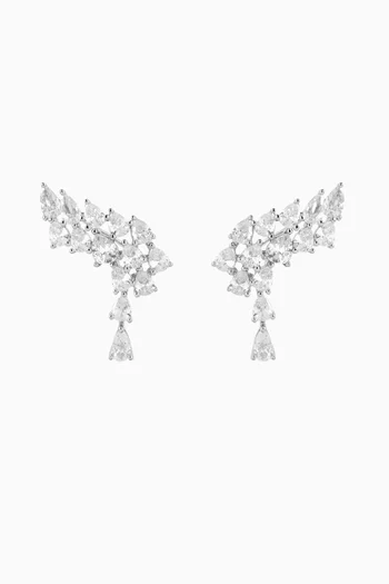 CZ Winged Drop Earrings in Rhodium-plated Brass