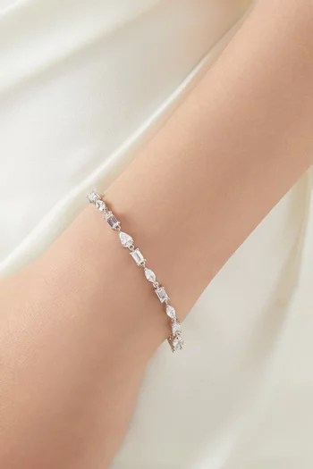 CZ Multi-shape Tennis Bracelet in Rhodium-plated Brass
