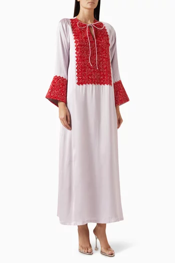 قفطان مزين بتطريزات بالخرز قطن وحرير