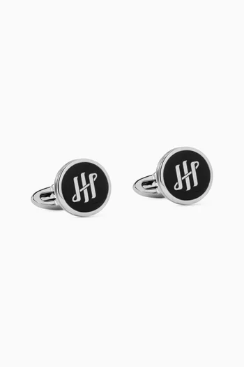 Purezza Cufflinks in Onyx & Palladium-Plated Metal