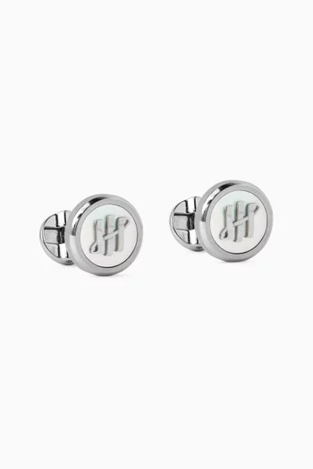 Materica Cufflinks in Mother of Pearl & Palladium-Plated Metal