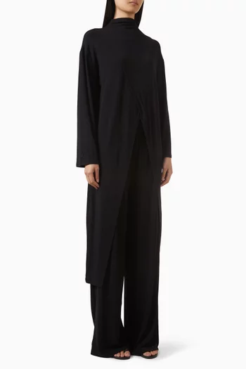 فستان بفتحة مزينة بحياكة