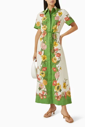 فستان رين بنمط قميص وحزام كتان