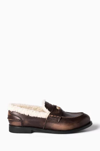 Penny Loafers in Bleached Leather & Shearling