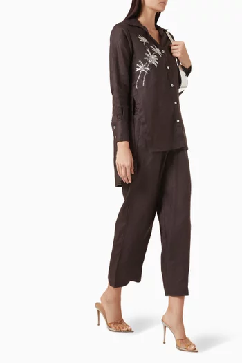 Palm-tree Shirt & Pants Set in Linen