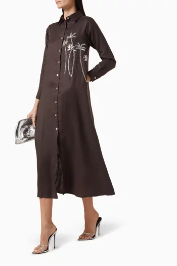 Palm-tree Shirtdress in Linen