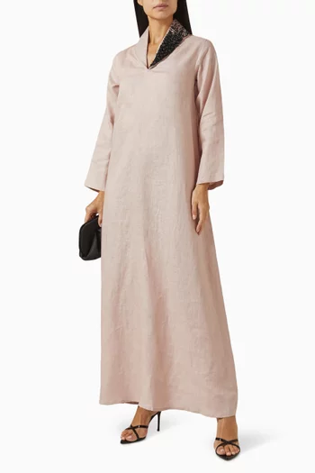 Pearl-embellished Kaftan in Linen